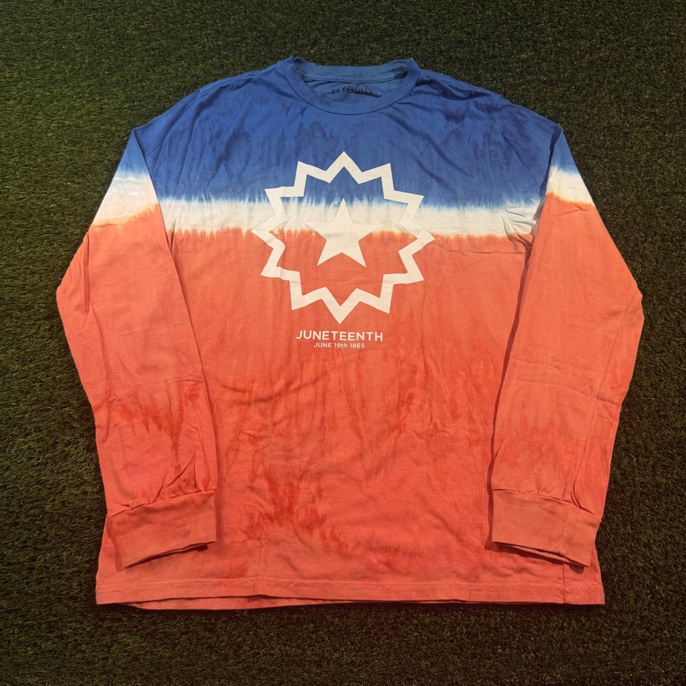 Hybrid Juneteenth Flag Long Sleeve Tie Dye T-Shirt Mens Large Blue Orange Cotton